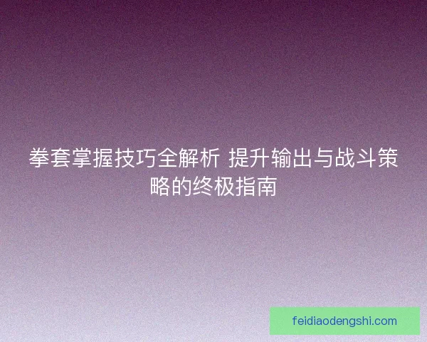 拳套掌握技巧全解析 提升输出与战斗策略的终极指南